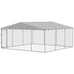 PawHut 13' x 13' x 6.5' Dog Kennel Outdoor for Small Medium Dogs with Waterproof Roof, Silver