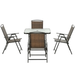Outsunny 5 Pieces Patio Table and Chairs, Foldable Wicker Outdoor Dining Table Set with Umbrella Hole, Dark Brown