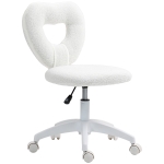 HOMCOM Armless Computer Desk Chair, Office Task Chair, Teddy Fleece Heart Makeup Vanity Chair with Swivel Wheels, White