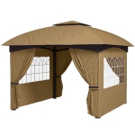Outsunny 11' x 11' Outdoor Gazebo, Double Roof Patio Gazebo with Curtains, Church Windows, Galvanized Steel Frame, Beige