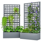 Outsunny Galvanized Raised Garden Bed Planter Box with Trellis for Climbing Plants, Vegetable, Vines, 35" x 16" x 70", Gray