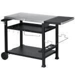 Outsunny 3-Shelf Outdoor Grill Cart Table with Foldable Side Table, Stainless Steel Pizza Oven Stand on Wheels, Black