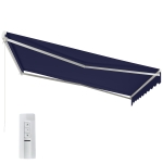 Outsunny 12' x 10' Electric Retractable Awning Sunshade Shelter with Remote Controller, Crank Handle for Deck Balcony Yard, Blue