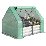 Outsunny 4 x 3ft Metal Planter Box with Mini Greenhouse, Galvanized Raised Garden Bed with Cover, Green and Gray