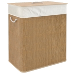 HOMCOM Double Laundry Basket with Lid, 26.4 Gallon Bamboo Laundry Hamper with Rope Handles and Removable Liner, Brown
