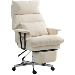 HOMCOM Executive Office Chair with Lumbar Support, Footrest, High Back Reclining Overstuffed Desk Chair with, Cream White