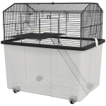 PawHut 22" 2-Tier Hamster Cage with Extra-Deep 14" Base, Small Animal Cage with Ramp, Water Bottle, Food Dish, Wheels, Black