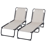 Outsunny Set of 2 Folding Chaise Lounge Chairs, Outdoor Sun Tanning Chairs with Reclining Back, Cream White