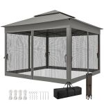 Outsunny 11' x 11' Pop Up Gazebo 2-Tier Soft Top Shelter Event Tent w/ Netting Carry Bag for Patio Backyard Garden, Dark Grey