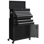HOMCOM 6-Drawer Rolling Tool Chest, 2 in 1 Lockable Storage Cabinet with Hooks, Metal Tool Box for Garage, Workshop, Black