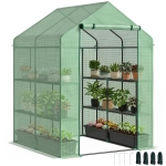 Outsunny 56" x 54" x 74" Walk-in Greenhouse Portable Garden Flower Seed Warm House with 8 Shelves, Green