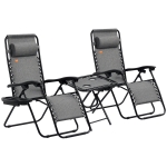Outsunny Zero Gravity Chair Set with Side Table, Folding Reclining Chair with Cupholders & Pillows, Adjustable Lounge Chairs for Pool, Backyard, Lawn, Beach, Gray