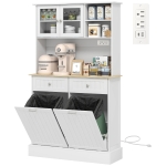 HOMCOM Kitchen Cabinet with Charging Station, 2 Tilt Out Cabinets, Microwave Stand, Freestanding Kitchen Pantry Cabinet, White