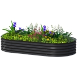 Outsunny 6 x 3 x 1ft Galvanized Raised Garden Bed Kit, Metal Planter Box with Safety Edging,  Black