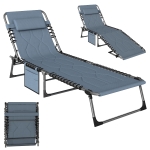 Outsunny Padded Folding Chaise Lounge Chair, Outdoor 6-Level Reclining Camping Tanning Chair with Headrest for Beach, Yard, Patio, Pool, Gray