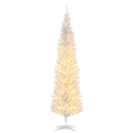 HOMCOM 7ft Pencil Christmas Tree, Slim Artificial Christmas Tree with Realistic Branches and Warm White LED Lights, White