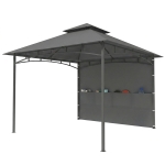 Outsunny 10' x 10' Patio Gazebo, Double Roof Outdoor Gazebo Canopy Shelter with Storage, Hook, Metal Frame, Dark Grey