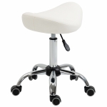 HOMCOM Ergonomic Saddle Stool with Wheels, Adjustable PU Leather Saddle Chair, 360° Swivel, NO Back Pain, Healthy Posture, Salon Chair for Massage Medical Home, White