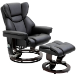 HOMCOM Massage Recliner Chair with Footrest, Swivel Armchair, Wrapped Wood Base, 10 Massage Points, Faux Leather, Black