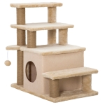 PawHut Adjustable Height 3 Step/4 Step Cat Stairs w/ Jute Cat Scratching Post, Cat Condo, Toy Ball, for Bed, Sofa, Couch, Beige