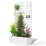 Outsunny Galvanized Raised Garden Bed Planter Box with Trellis for Climbing Plants, Vegetable, Vines, 35" x 16" x 70", White