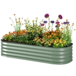 Outsunny 4.9' x 2' x 1' Large Outdoor Planter Box, Galvanized Raised Garden Bed with Metal Plant Stake, Green