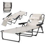 Outsunny Folding Lounge Chair w/ Reclining Back, Cream White