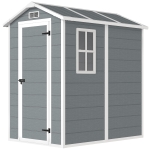 Outsunny 4' x 6' Outdoor Storage Shed, Plastic Shed with Floor, Window, Lockable Door and Vents for Outdoor Patio Storage, Gray
