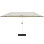 Outsunny 15' Outdoor Patio Umbrella with Twin Canopy Sunshade Steel Table Umbrella w/ Lift Crank, Cross Base, Sandbag, Cream