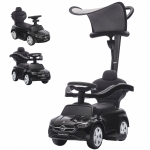 Qaba 3 in 1 Toddler Push Car Licensed Mercedes-Benz with Push Handle, Canopy, Guardrails, Horn, Music for 18-36 Months, Black