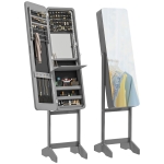 HOMCOM Standing Mirror Jewelry Cabinet, Jewelry Storage Cabinet with LED Lights and Angle Adjustable Full Length Mirror, Grey