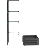 Outsunny Galvanized Planter Box, Outdoor Raised Garden Bed with 4-Tier Trellis Tomato Cage for Climbing Vines, Vegetables, Grey