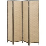 HOMCOM 6 FT Room Divider, 4 Panel Folding Privacy Screen, Lightweight Handwoven Freestanding Partition for Home Office, Brown