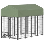 PawHut 8' x 4' x 6' Outdoor Dog Kennel, Dog Kennel Outside Run with 360° Rotating Bowls, Waterproof & UV Resistant Cover Green