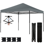 Outsunny 10 x 10 ft Pop Up Canopy Tent with One Push Setup, Outdoor Portable Instant Canopy Shelter w/ Roller Bag, Dark Gray