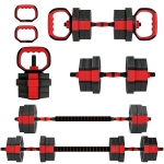 Soozier 6-in-1 Adjustable Dumbbell Set, Used as Kettlebell, Barbell, Dumbbell, Push-Up Stand, 44lbs Free Weights Set, Red