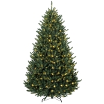 HOMCOM 7.5ft Prelit Christmas Tree, Colorado Blue Spruce, Easy Plug, Hinged Xmas Tree with Warm White & Multi-Color LED Lights