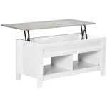 HOMCOM Lift Top Coffee Table with Hidden Storage Compartment and Open Shelves, Lift Tabletop Pop-Up Center Table for Living Room, White