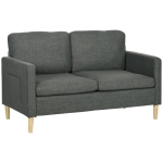 HOMCOM 56" 2 Seat Sofa, Modern Love Seats Furniture, Upholstered 2 Seater Couch with Side Pockets, Solid Wood Frame, Grey
