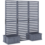 Outsunny Outdoor Privacy Screen Wood Privacy Panel with 4 Planter Boxes, Raised Bed with 3 Panels, Drainage Holes, Grey