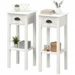 HOMCOM 2-Tier Side Tables Set of 2 with Drawer and Shelf, 2 Pieces End Tables for Living Room and Hallway, White