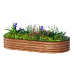Outsunny 6' x 3' x 1' Large Outdoor Planter Box, Galvanized Raised Garden Bed with Metal Plant Stake, Brown