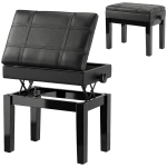 HOMCOM Faux Leather Keyboard Bench, 24.8" Adjustable Piano Bench with Padded Cushion and Storage, Black