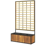 Outsunny Wooden Raised Garden Bed with Trellis, Removable Pots for Backyard, Patio, Balcony, 29" x 11" x 52", Teak