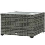 Outsunny 24.4" Patio Wicker Coffee Table, PE Rattan Outdoor Side Table with Tempered Glass Top, Light Grey