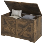 HOMCOM 31.5 Inches Storage Chest, Storage Trunk with 2 Safety Hinges for Living Room, Brown Wood Grain