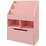 HOMCOM Kids Bookcase with Storage Drawer for Books, Reading Nook, for Classroom, Bedroom, Playroom, Pink