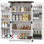 HOMCOM Farmhouse Kitchen Pantry Storage Cabinet, Kitchen Pantry Cabinet with Doors and Adjustable Shelves, White