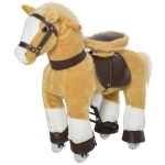 Qaba Ride on Horse, Plush Walking Horse Toy, Kids Riding Chair with Wheels for Kids 3-9 Years, Light Brown