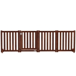 PawHut Foldable Dog Gate with Door, 4 Panels Fressstanding Pet Gate, Brown
